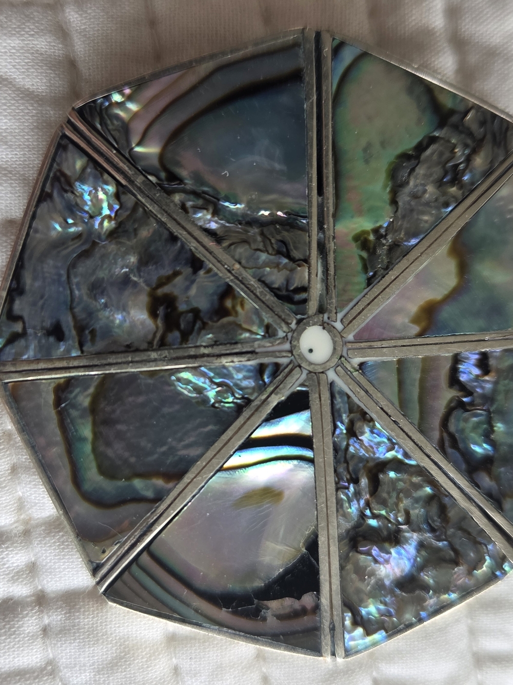 Octagonal Abalone Inlay Decorative Brooch - Iridescent Green/Blue